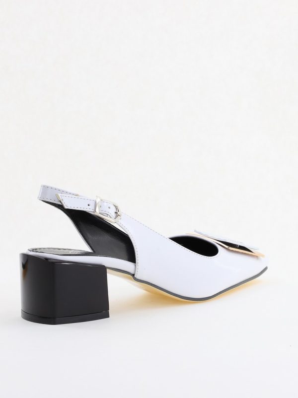 Pantofi cu Toc Eleganti Decupați cu Pietricele din Piele Ecologica culoare Alb Lucios - BS1311AY2405270 123