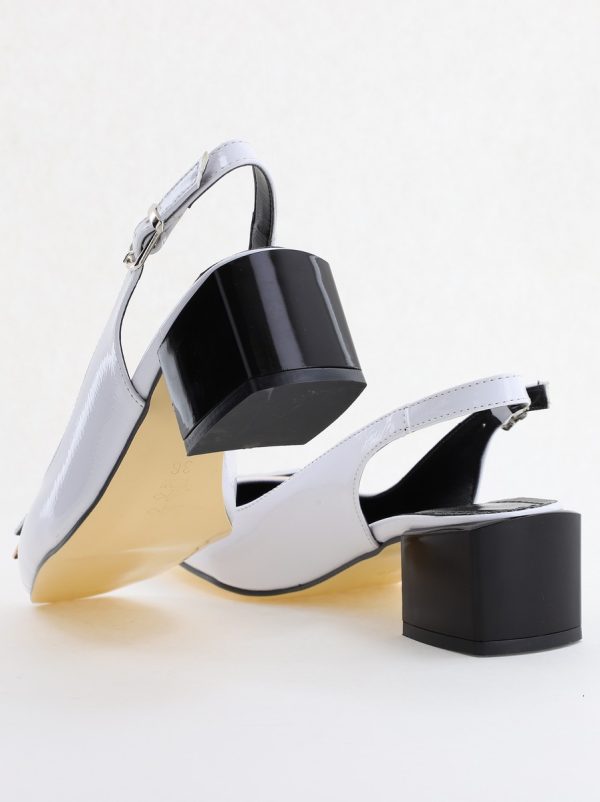 Pantofi cu Toc Eleganti Decupați cu Pietricele din Piele Ecologica culoare Alb Lucios - BS1311AY2405270 120