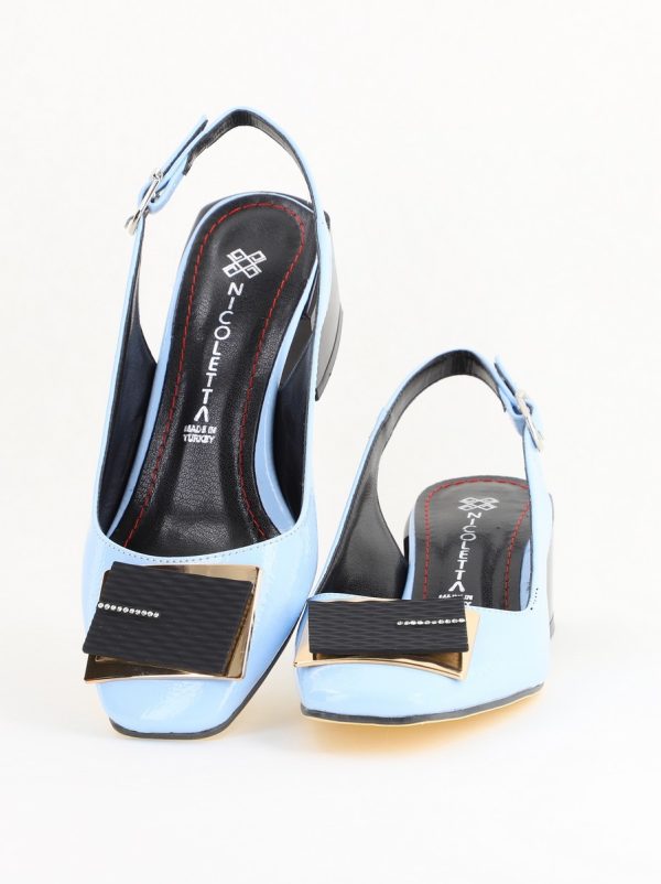 Pantofi cu Toc Eleganti Decupați cu Pietricele din Piele Ecologica culoare Albastru Lucios - BS1311AY2405273 119