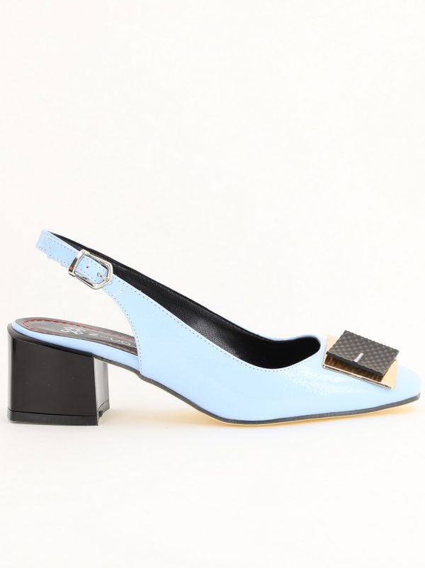 Pantofi cu Toc Eleganti Decupați cu Pietricele din Piele Ecologica culoare Albastru Lucios - BS1311AY2405273 121
