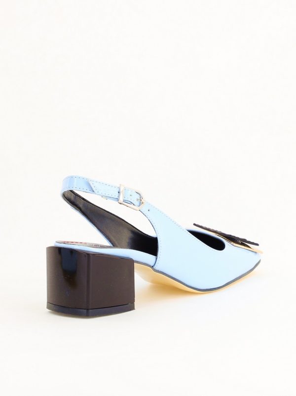 Pantofi cu Toc Eleganti Decupați cu Pietricele din Piele Ecologica culoare Albastru Lucios - BS1311AY2405273 123