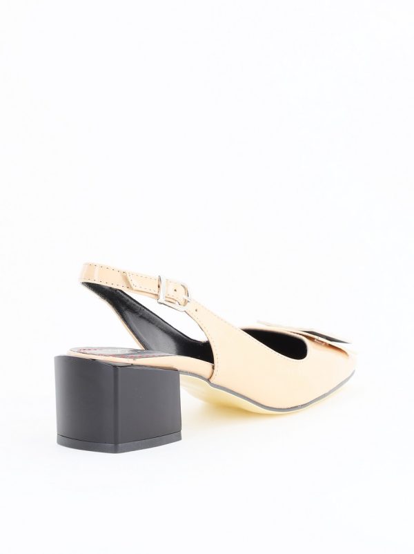 Pantofi cu Toc Eleganti Decupați cu Pietricele din Piele Ecologica culoare Bej Lucios - BS1311AY2405272 124