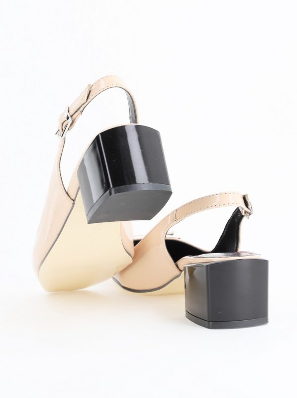 Pantofi cu Toc Eleganti Decupați cu Pietricele din Piele Ecologica culoare Bej Lucios - BS1311AY2405272 120