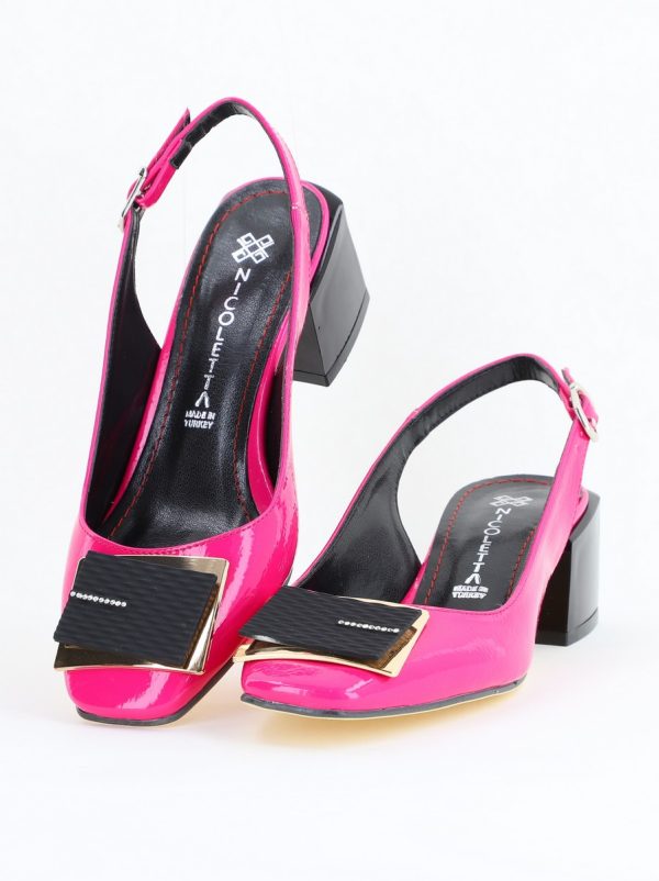 Pantofi cu Toc Eleganti Decupați cu Pietricele din Piele Ecologica culoare Fuchsia Lucios - BS1311AY2405271 120