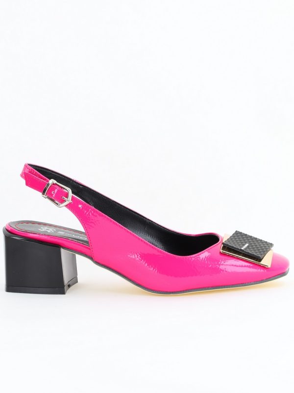 Pantofi cu Toc Eleganti Decupați cu Pietricele din Piele Ecologica culoare Fuchsia Lucios - BS1311AY2405271 124