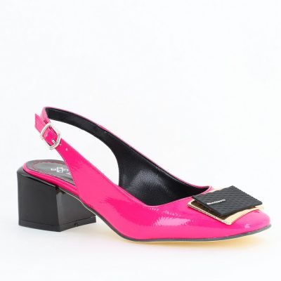 Pantofi cu Toc Eleganti Decupați cu Pietricele din Piele Ecologica culoare Fuchsia Lucios - BS1311AY2405271