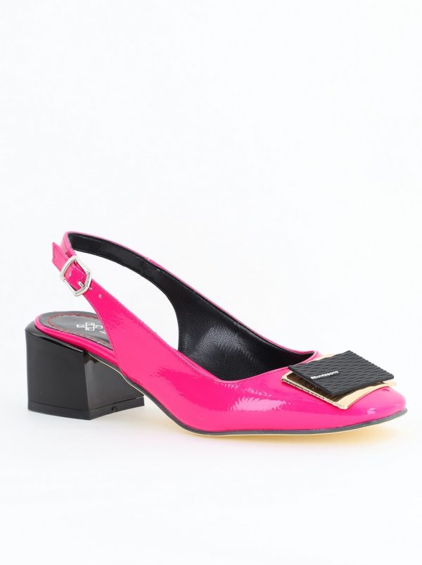Incaltaminte Dama - Pantofi cu Toc Eleganti Decupați cu Pietricele din Piele Ecologica culoare Fuchsia Lucios - BS1311AY2405271