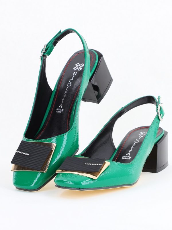 Pantofi cu Toc Eleganti Decupați cu Pietricele din Piele Ecologica culoare Verde Lucios - BS1311AY2405269 120