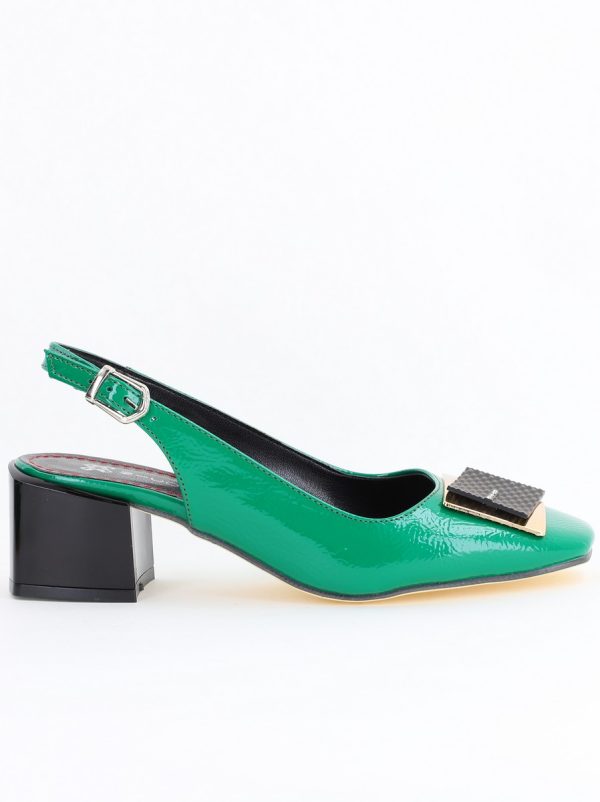 Pantofi cu Toc Eleganti Decupați cu Pietricele din Piele Ecologica culoare Verde Lucios - BS1311AY2405269 124