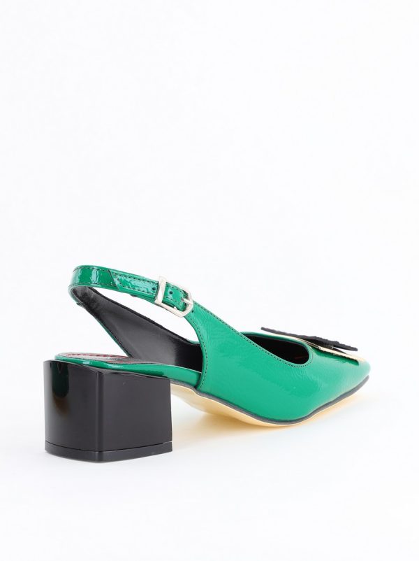 Pantofi cu Toc Eleganti Decupați cu Pietricele din Piele Ecologica culoare Verde Lucios - BS1311AY2405269 126