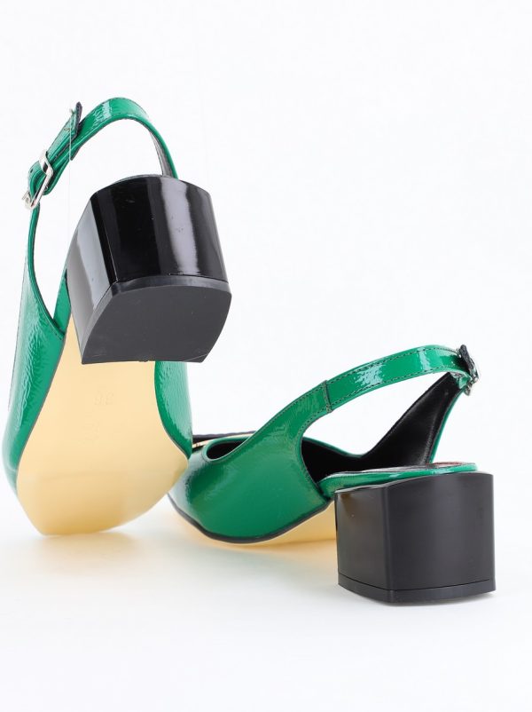 Pantofi cu Toc Eleganti Decupați cu Pietricele din Piele Ecologica culoare Verde Lucios - BS1311AY2405269 122