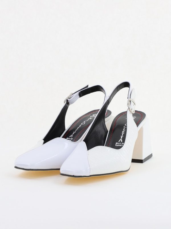 Pantofi cu Toc Eleganti Decupați din Piele Ecologica culoare Alb - BS1231AY2405275 120