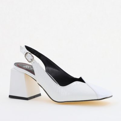 Pantofi cu Toc Eleganti Decupați din Piele Ecologica culoare Alb - BS1231AY2405275