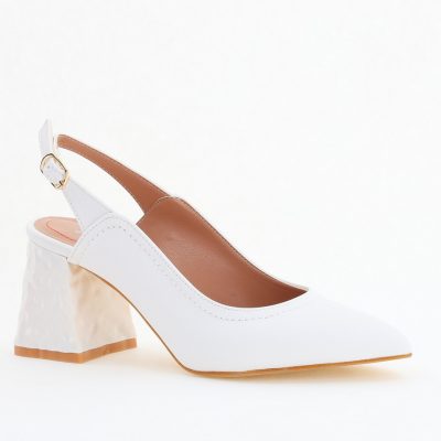 Pantofi cu Toc Eleganti Decupați din Piele Ecologica culoare Alb - BS774AY2405284