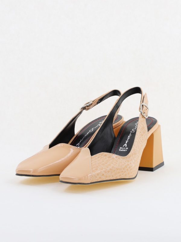 Pantofi cu Toc Eleganti Decupați din Piele Ecologica culoare Bej - BS1231AY2405276 120