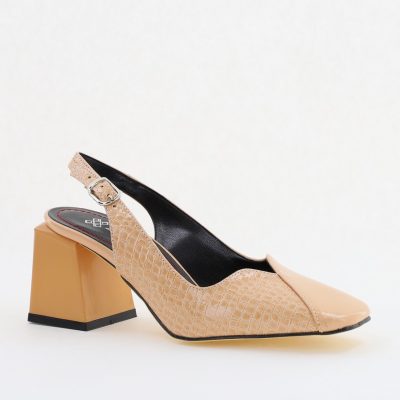 Pantofi cu Toc Eleganti Decupați din Piele Ecologica culoare Bej - BS1231AY2405276