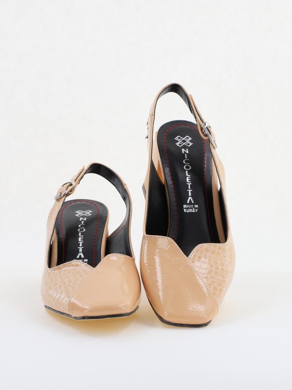 Pantofi cu Toc Eleganti Decupați din Piele Ecologica culoare Bej - BS1231AY2405276 127