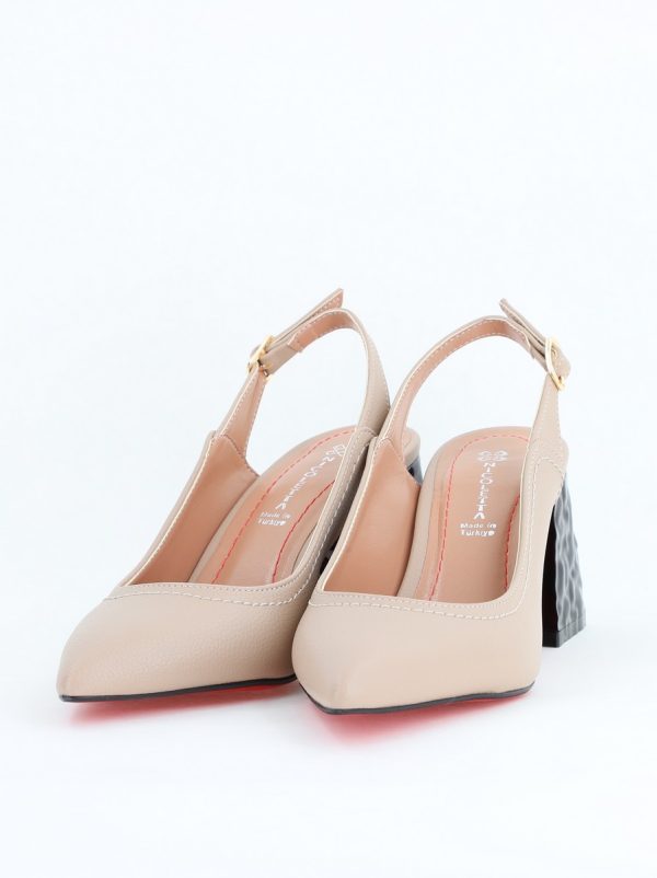 Pantofi cu Toc Eleganti Decupați din Piele Ecologica culoare Bej - BS774AY2404257 120