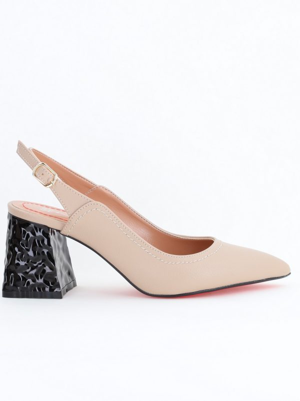 Pantofi cu Toc Eleganti Decupați din Piele Ecologica culoare Bej - BS774AY2404257 122