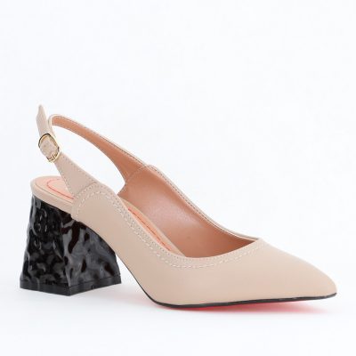 Pantofi cu Toc Eleganti Decupați din Piele Ecologica culoare Bej - BS774AY2404257