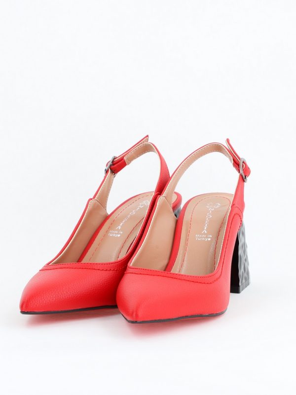Pantofi cu Toc Eleganti Decupați din Piele Ecologica culoare Rosu - BS774AY2404258 120