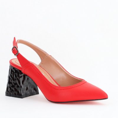 Pantofi cu Toc Eleganti Decupați din Piele Ecologica culoare Rosu - BS774AY2404258