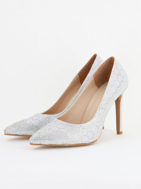Pantofi cu toc stiletto pentru femei din piele ecologică încrustați cu pietre model fagure Argintiu (BS825AY2404225) 120