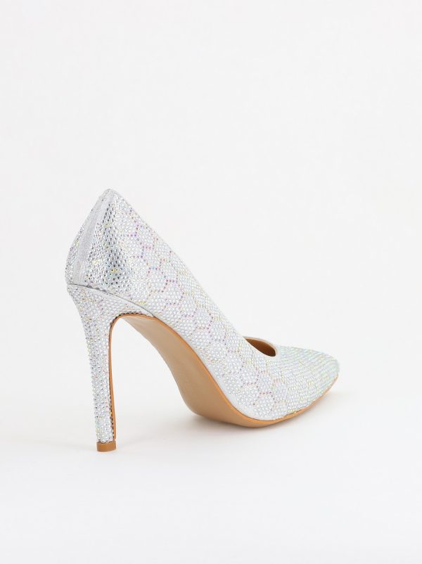 Pantofi cu toc stiletto pentru femei din piele ecologică încrustați cu pietre model fagure Argintiu (BS825AY2404225) 125