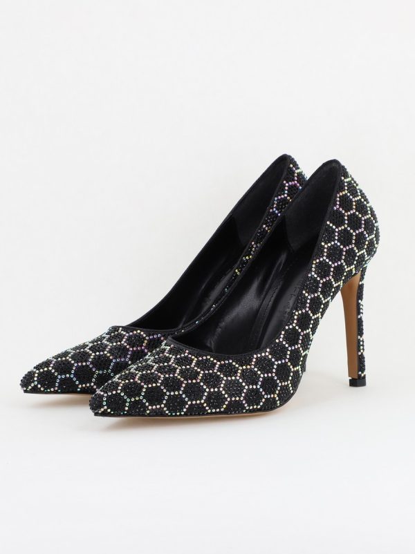 Pantofi cu toc stiletto pentru femei din piele ecologică încrustați cu pietre model fagure Negru (BS825AY2404224) 120