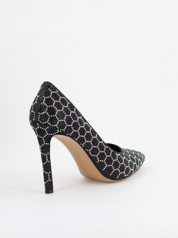 Pantofi cu toc stiletto pentru femei din piele ecologică încrustați cu pietre model fagure Negru (BS825AY2404224) 126