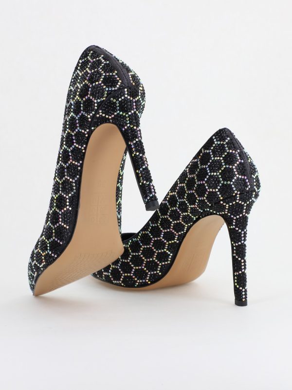 Pantofi cu toc stiletto pentru femei din piele ecologică încrustați cu pietre model fagure Negru (BS825AY2404224) 122