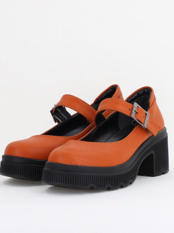 Pantofi Damă Casual cu Toc din Piele Ecologică Maro Mat BS501AY2410069 119