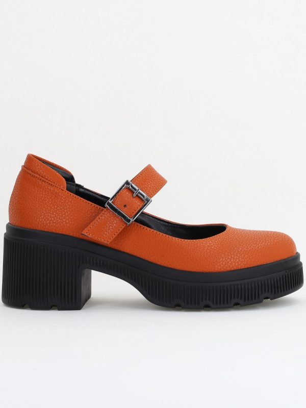 Pantofi Damă Casual cu Toc din Piele Ecologică Maro Mat BS501AY2410069 120