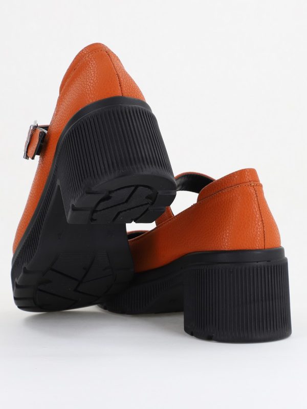 Pantofi Damă Casual cu Toc din Piele Ecologică Maro Mat BS501AY2410069 122