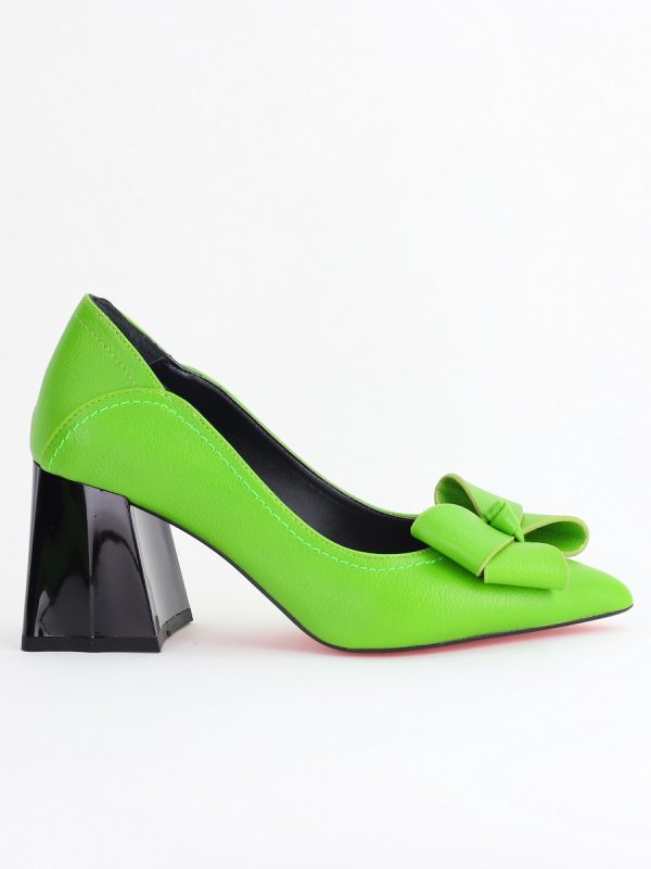 Pantofi Damă cu Toc din Piele Ecologică cu fundiță verde lemon (BS2000D2405360) 120