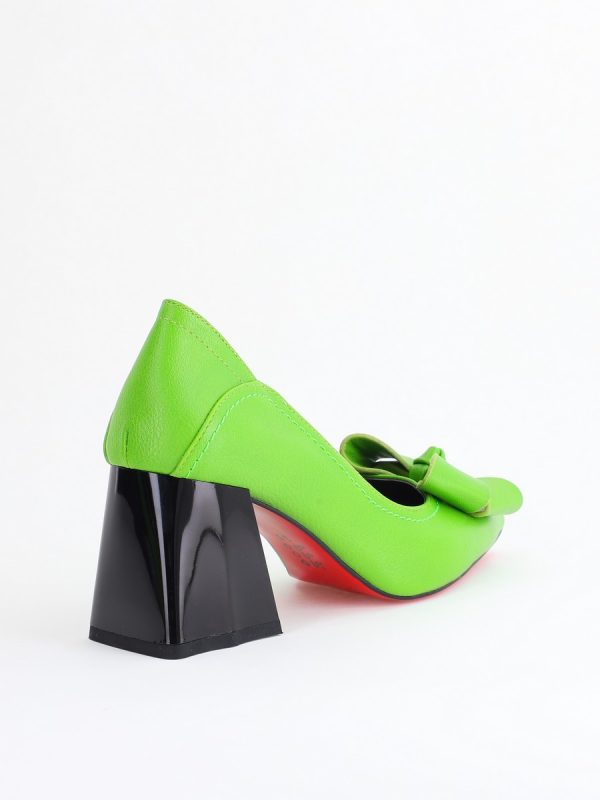 Pantofi Damă cu Toc din Piele Ecologică cu fundiță verde lemon (BS2000D2405360) 123