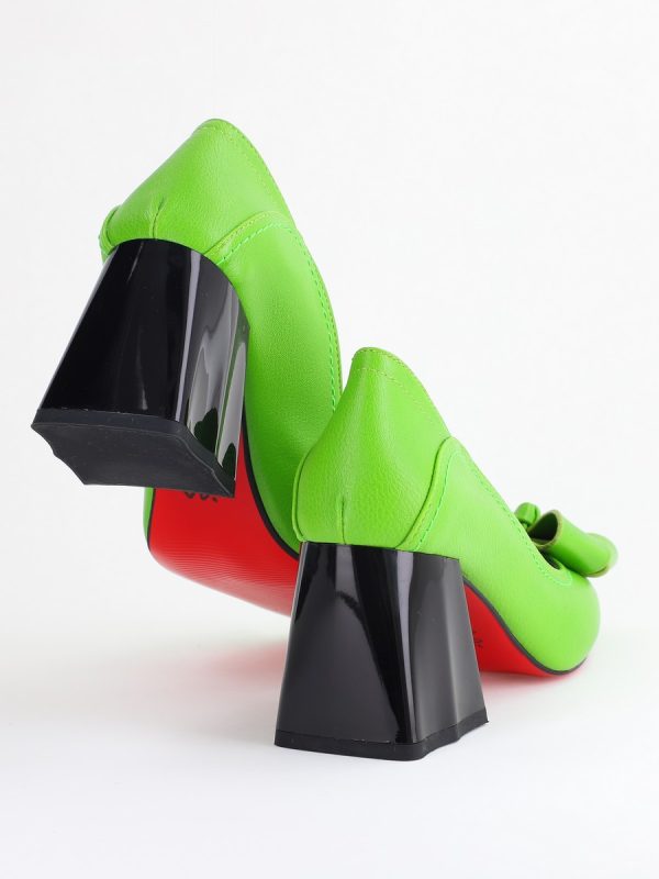 Pantofi Damă cu Toc din Piele Ecologică cu fundiță verde lemon (BS2000D2405360) 119