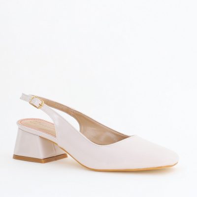 Pantofi Damă cu Toc Gros din Piele Ecologică culoare bej mat (BS420AY2404208)