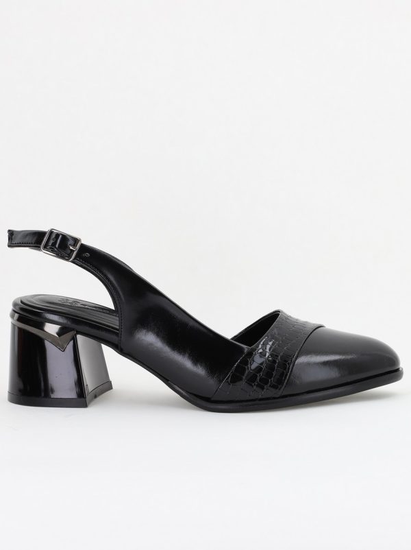 Pantofi Damă cu Toc Gros din Piele Ecologică culoare negru (BS201AY2404033) 122
