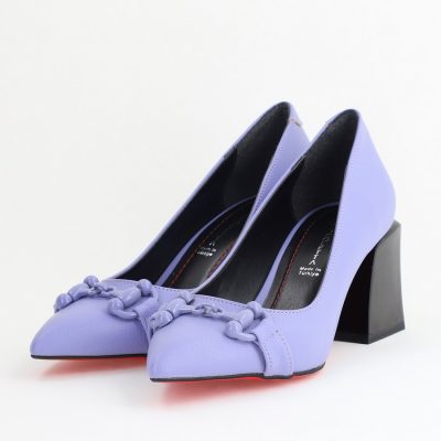 Pantofi damă cu Toc Gros Piele Ecologică Vârf Ascutit Mov - BS732TAY2405365