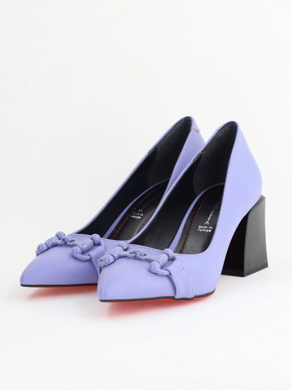 Pantofi damă cu Toc Gros Piele Ecologică Vârf Ascutit Mov - BS732TAY2405365 119