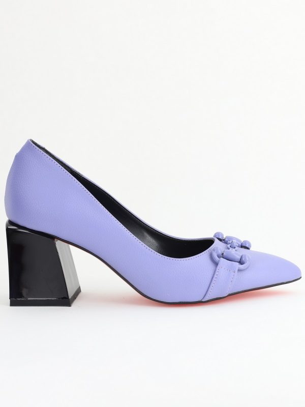 Pantofi damă cu Toc Gros Piele Ecologică Vârf Ascutit Mov - BS732TAY2405365 120