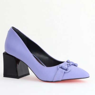 Pantofi damă cu Toc Gros Piele Ecologică Vârf Ascutit Mov - BS732TAY2405365