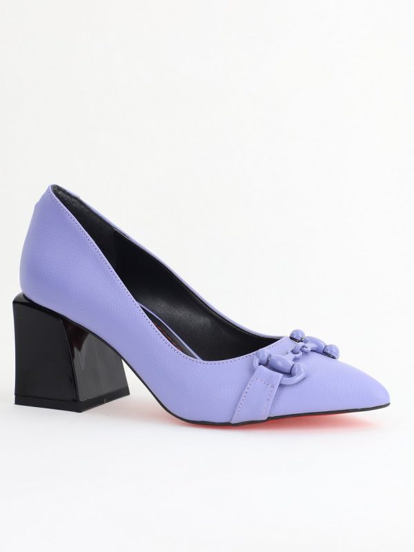 Incaltaminte Dama - Pantofi damă cu Toc Gros Piele Ecologică Vârf Ascutit Mov - BS732TAY2405365