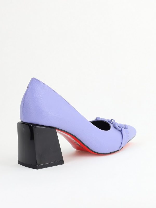 Pantofi damă cu Toc Gros Piele Ecologică Vârf Ascutit Mov - BS732TAY2405365 122