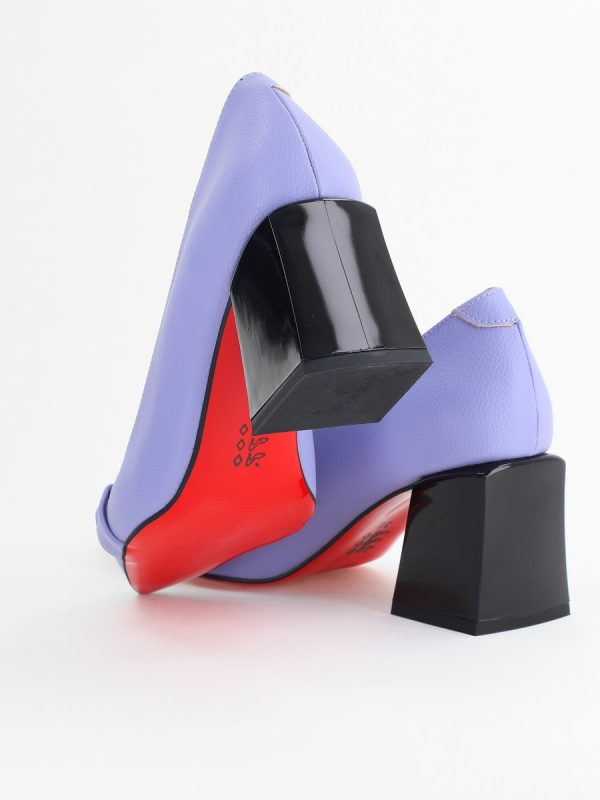 Pantofi damă cu Toc Gros Piele Ecologică Vârf Ascutit Mov - BS732TAY2405365 123