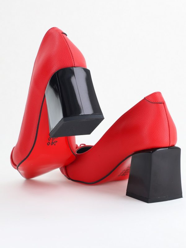 Pantofi damă cu Toc Gros Piele Ecologică Vârf Ascutit Roșu - BS732TAY2405364 123