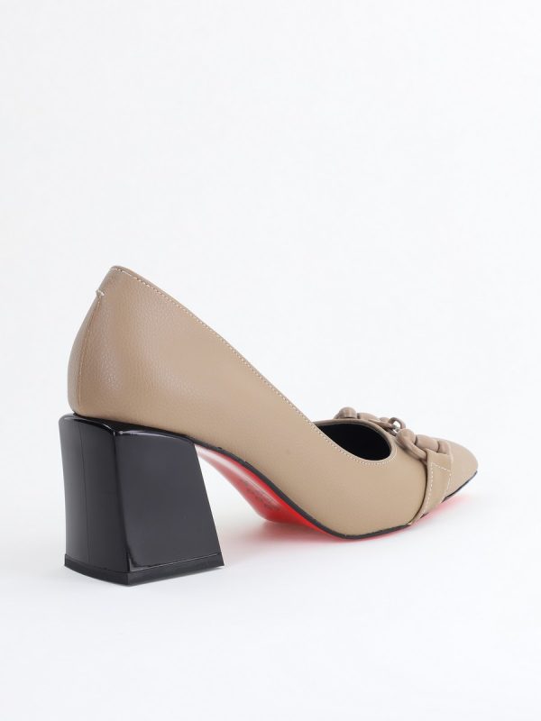 Pantofi damă cu Toc Gros Piele Ecologică Varf Ascutit Taupe- BS732TAY2405317 123