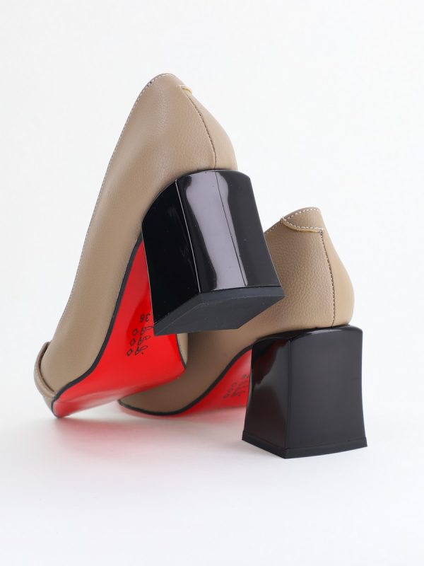 Pantofi damă cu Toc Gros Piele Ecologică Varf Ascutit Taupe- BS732TAY2405317 120