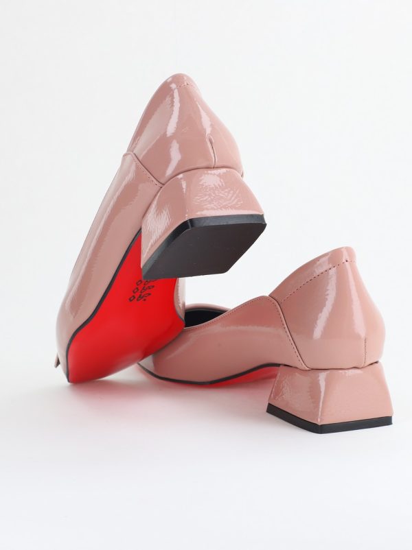 Pantofi Damă cu Toc Jos din Piele Ecologică Roz somon Lac (BS500D2405476) 123